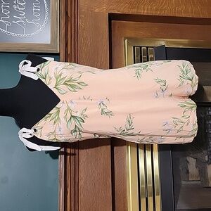 Peach Floral Romper Green Leaf Foliage Print Forever 21 Size Small